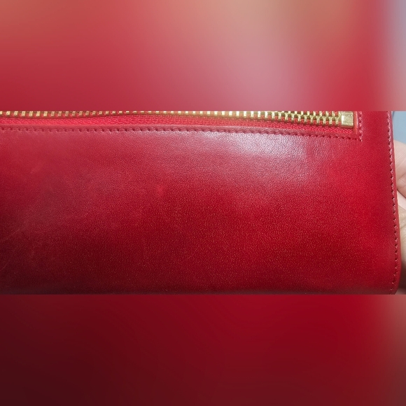 Tusk Classic Long Slim Red Leather Bifold Wallet Purple Tan Interior Credit Card - Picture 6 of 16